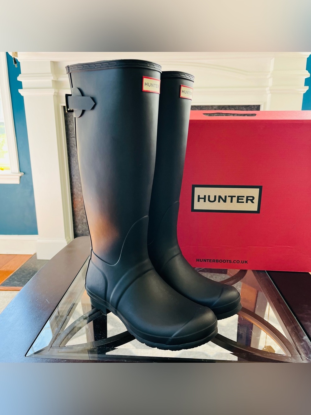 Sz 7 Hunter Original Tall Back Adjustable Rain Boots Black EU 38 UK 5 WFT1001RMA
